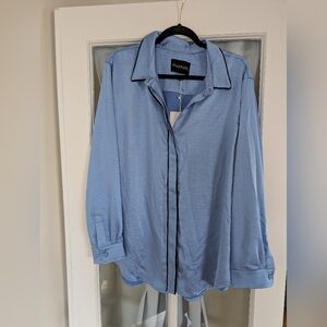 New Wildfang Satin Blue Button Up XL